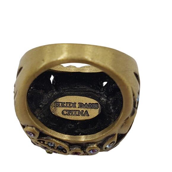 Heidi Daus Crystal Statement Ring Blue Purple Designer Gold Tone Cocktail 5 3/4 - Picture 2 of 10